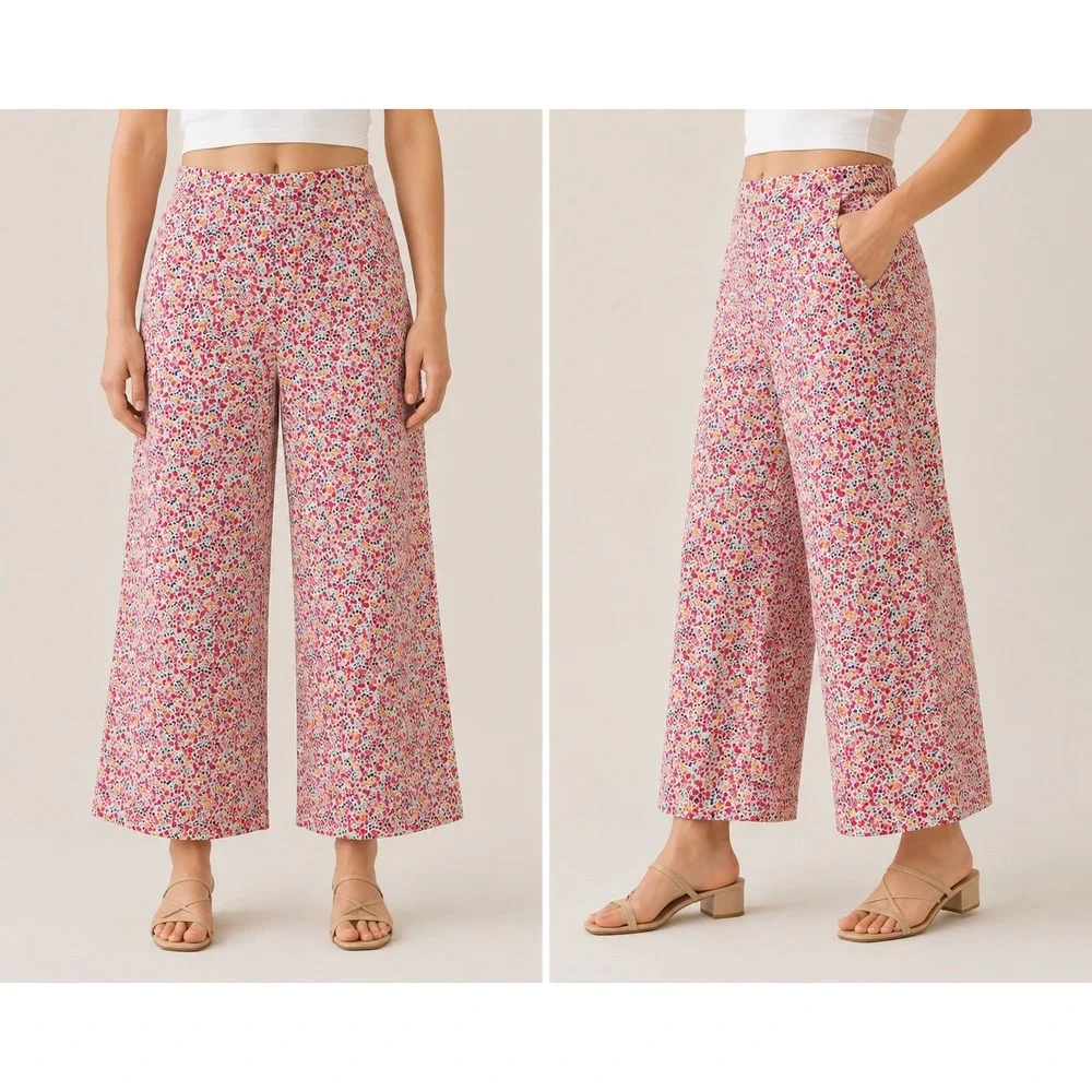 Alix of Bohemia Charlie Garden Pant Floral Wide Leg Cotton Trousers Size Medium